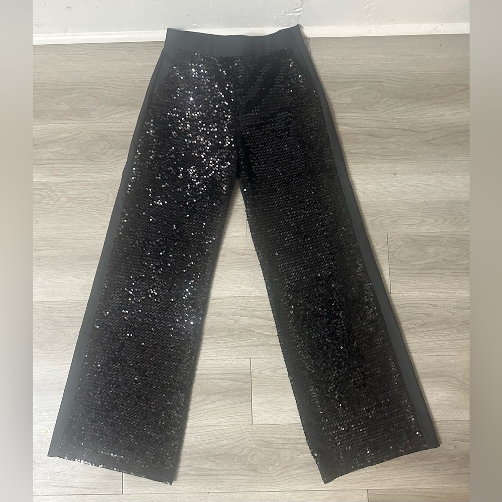 French Connection Charcoal Sequined Trousers size 6 wide leg pant